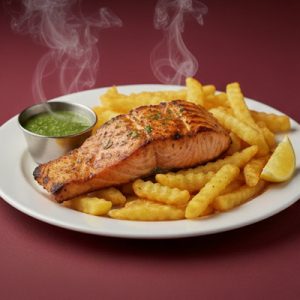 Salmón a la Brasa con Patata Frita